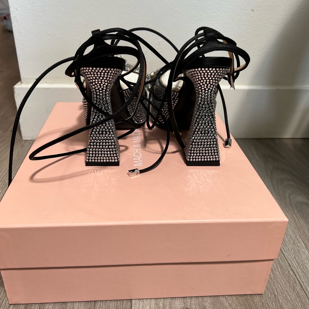 Mach & Mach Dbl Bow Sparkly Square Toe Platform P… - image 5